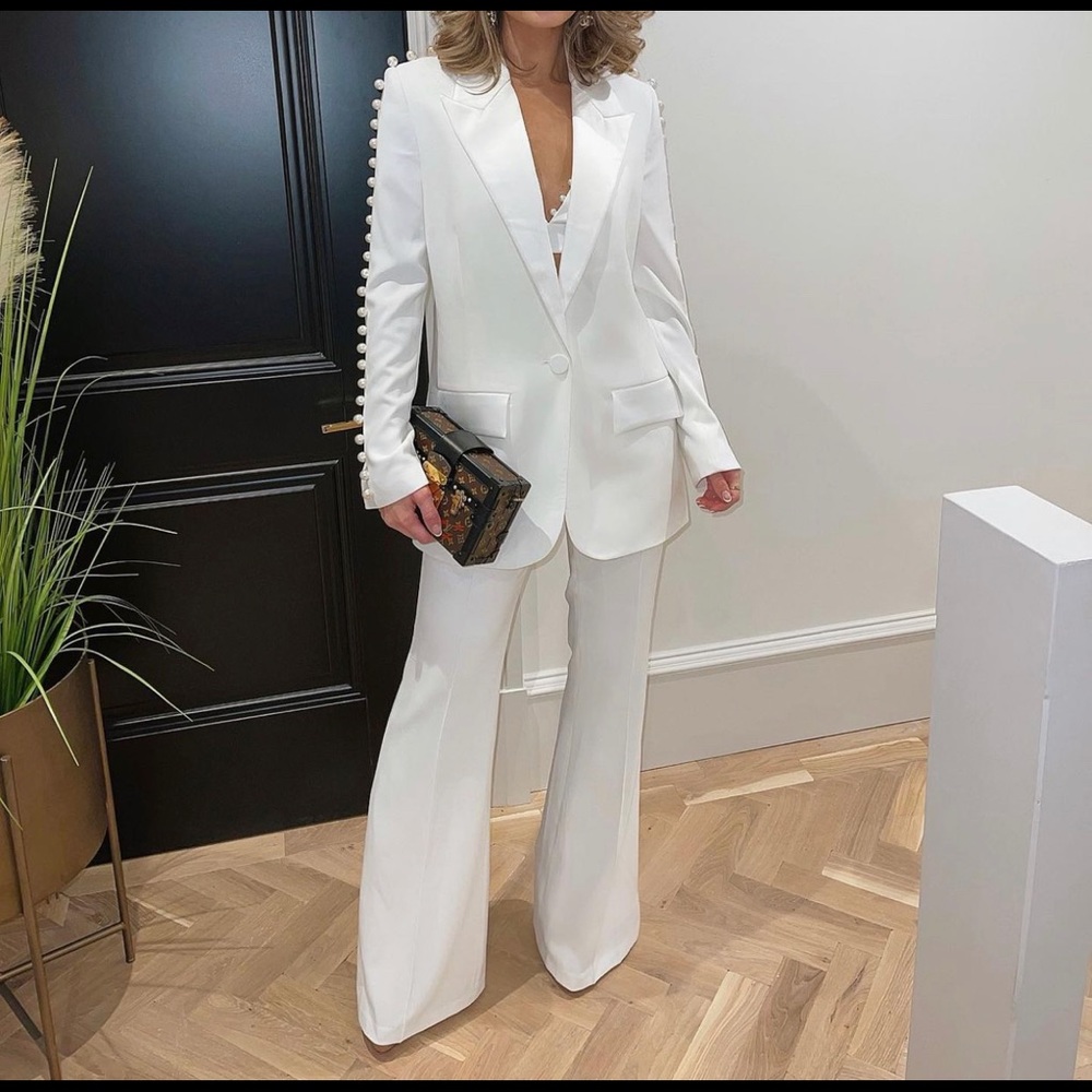 Nadine merabi white wedding suit